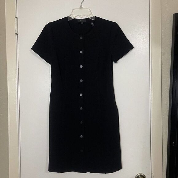 THEORY black button front short sleeve sheath dress size Small - Picture 1 of 6